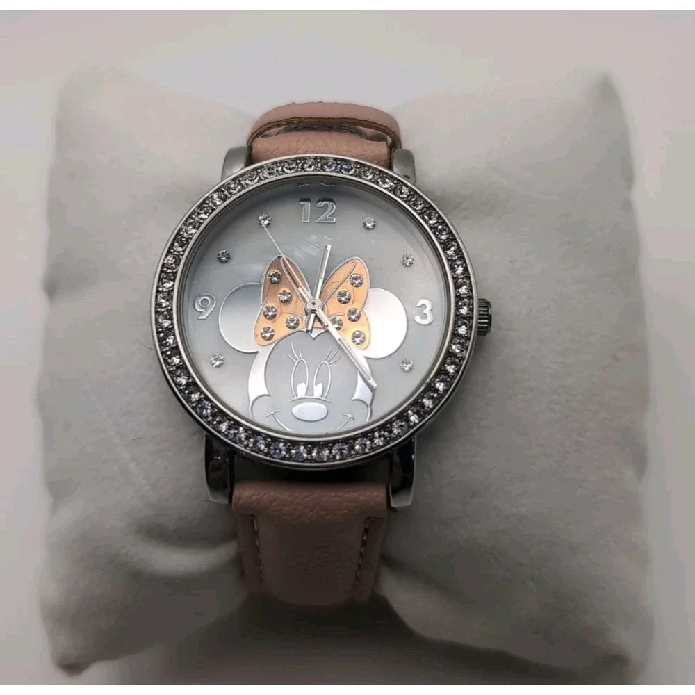Minnie Mouse Watch‎  Adult  Rhinestone Bezel Bow Pink Band Sparkles New Battery